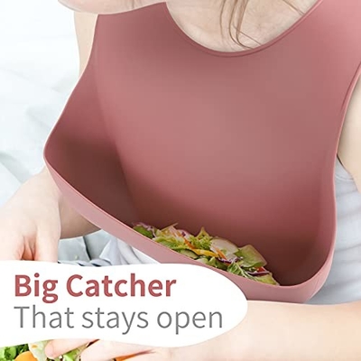 لوگوی شخصی سازی شده سطل سطل سیلیکونی Food Catcher Sustainable Customized Bibs